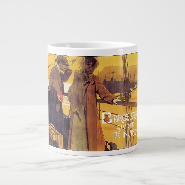 Barcelona Vintage Travel Poster Large Coffee Mug (Front)