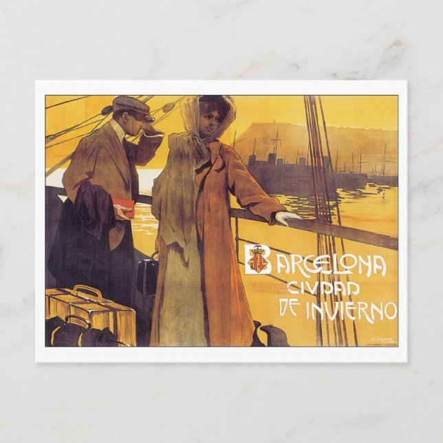 Barcelona Vintage Travel Poster Postcard (Front)