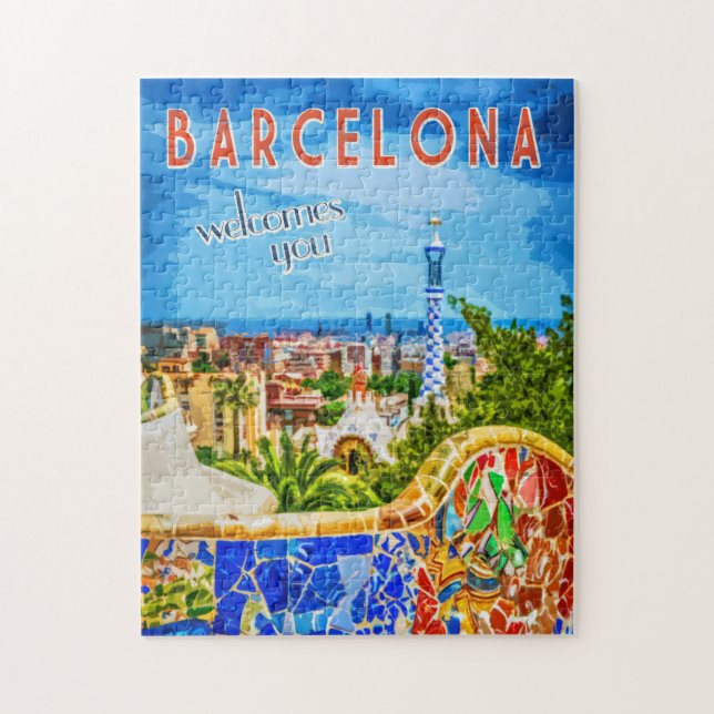 Barcelona Vintage Travel Poster Shelter In Place Jigsaw Puzzle (Vertical)