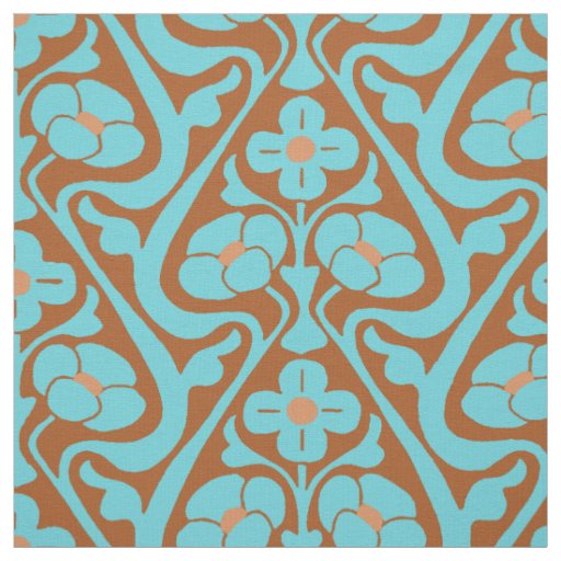 Barcelona Wall Flowers Copper and Turquoise Fabric