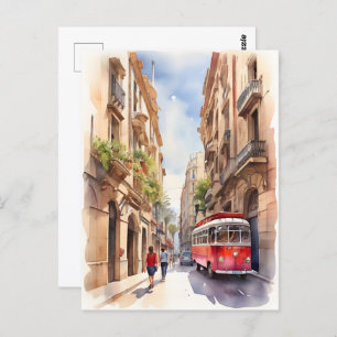 Barcelona watercolor art postcard
