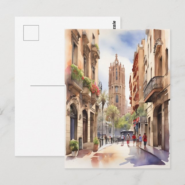 Barcelona watercolor art postcard (Front/Back)