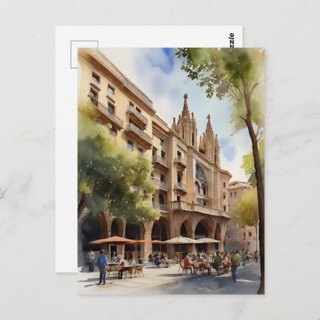 Barcelona watercolor art postcard (Front/Back)
