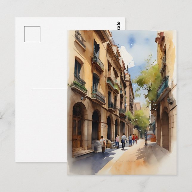 Barcelona watercolor art postcard (Front/Back)