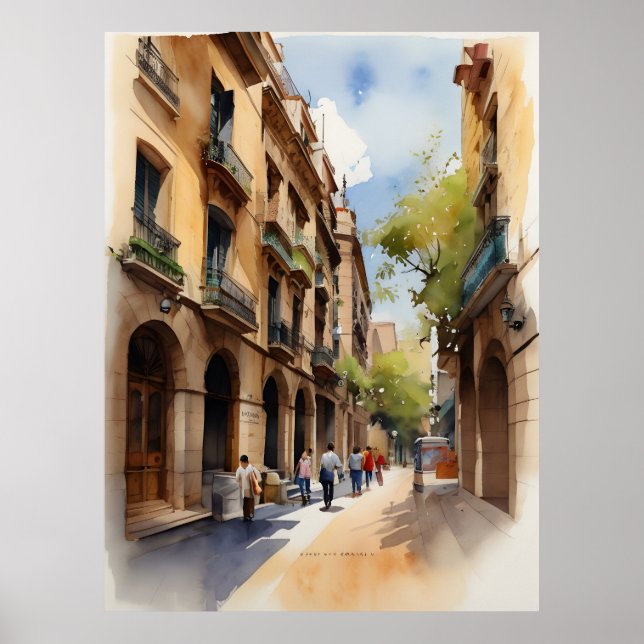 Barcelona watercolor art poster (Front)