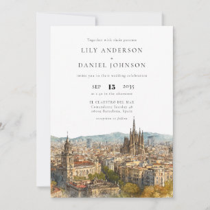 Barcelona Watercolor Elegant Wedding Invitation