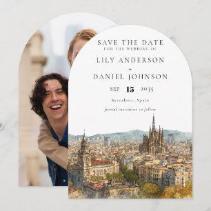 Barcelona Watercolor Photo Wedding Arch Save The Date