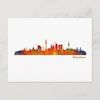Barcelona watercolor skyline v01 postcard