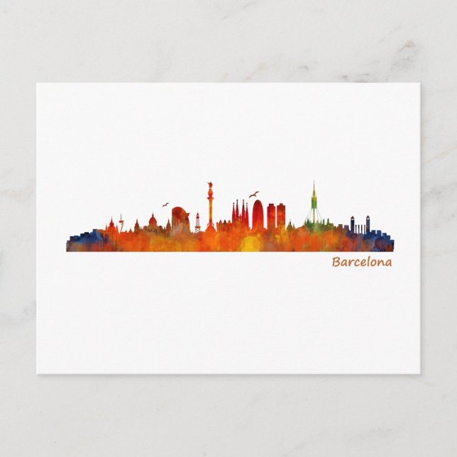 Barcelona watercolor skyline v01 postcard (Front)