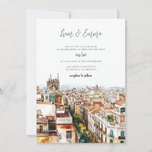 Barcelona Watercolor Wedding Invitation