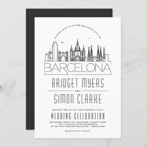 Barcelona Wedding  Skyline Invitation