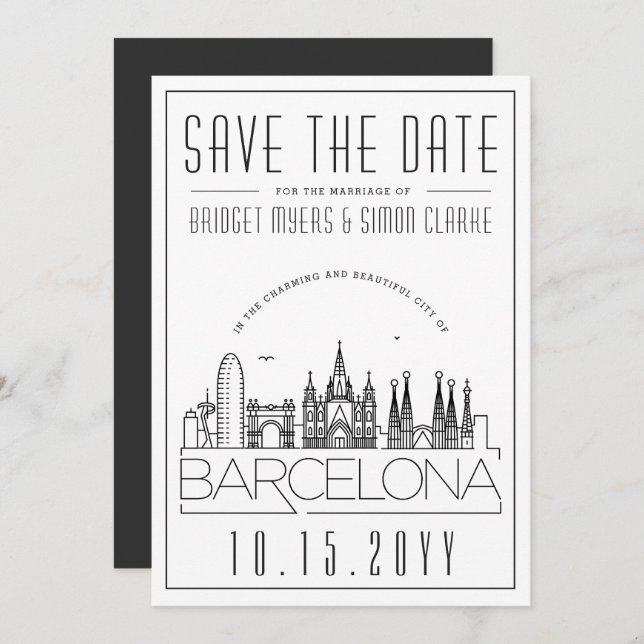 Barcelona Wedding Stylized Skyline Save the Date Invitation (Front/Back)