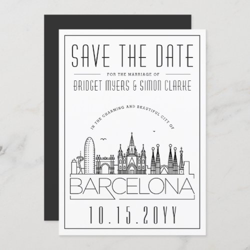 Barcelona Wedding Stylized Skyline Save the Date Invitation