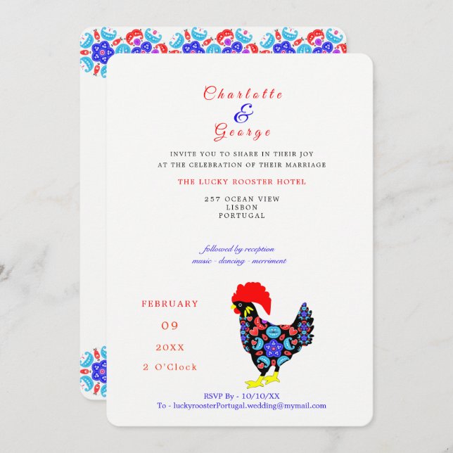 Barcelos Rooster Portuguese National Emblem Invitation (Front/Back)