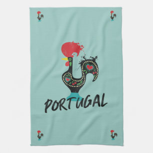 Barcelos Rooster, Portuguese Symbol on blue Kitchen Towel