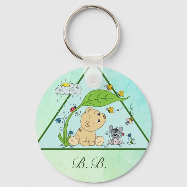 Bärchen im Regen personalisiert Keychain (Front)