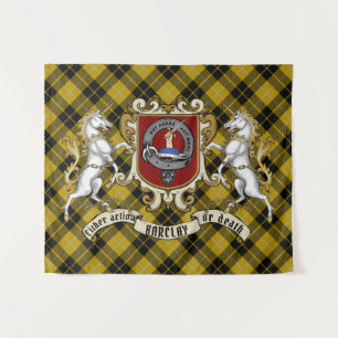 Barclay Clan Badge & Unicorns w/Tartan Tapestry
