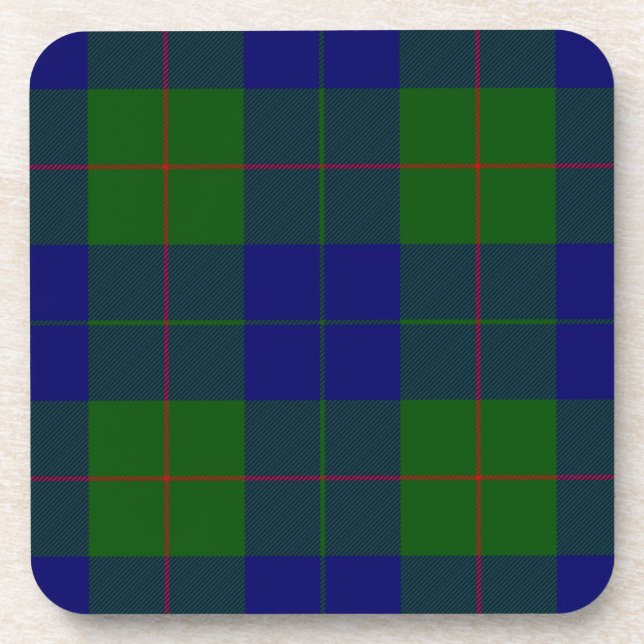Barclay clan tartan blue green plaid beverage coaster (Front)
