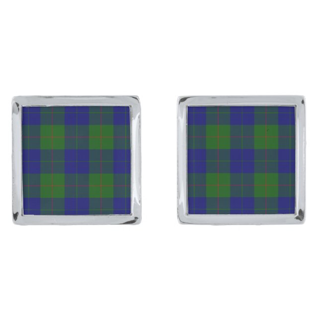 Barclay clan tartan blue green plaid cufflinks (Front)