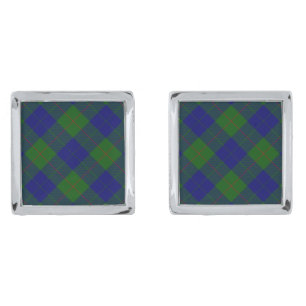 Barclay clan tartan blue green plaid silver cufflinks