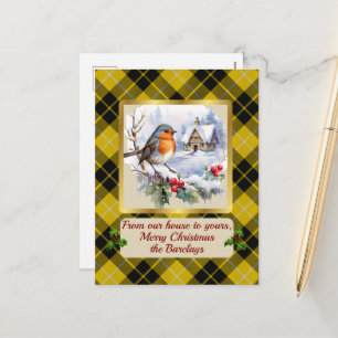 Barclay Crest & Tartan w/Robin Personalized Holiday Postcard