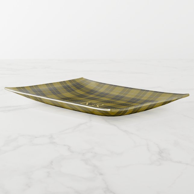 Barclay Plaid with your monogram, Scottish Tartan Trinket Tray (Angled)