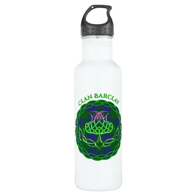 Barclay Scottish Tartan Celtic Thistle Stainless Steel Water Bottle (Front)