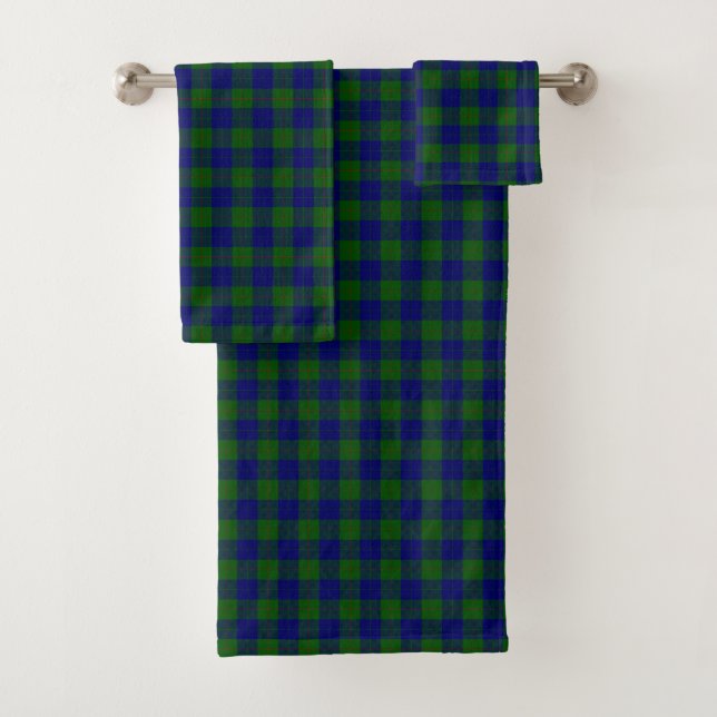 Barclay tartan blue green plaid bath towel set (Insitu)