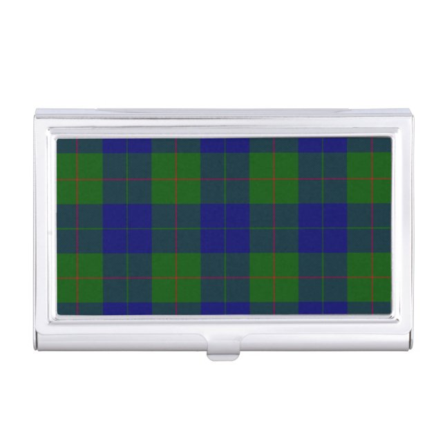 Barclay tartan blue green plaid business card case (Front)