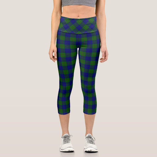 Barclay tartan blue green plaid capri leggings (Front)