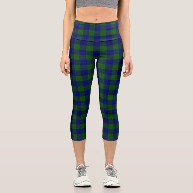 Barclay tartan blue green plaid capri leggings (Front)