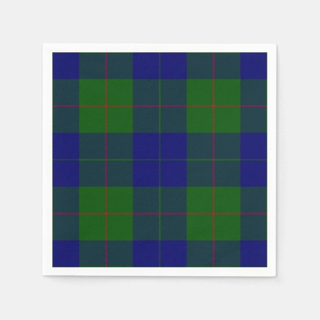 Barclay tartan blue green plaid paper napkins (Front)