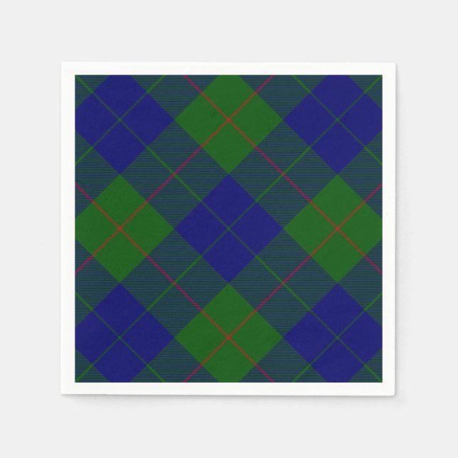 Barclay tartan blue green plaid paper napkins (Front)