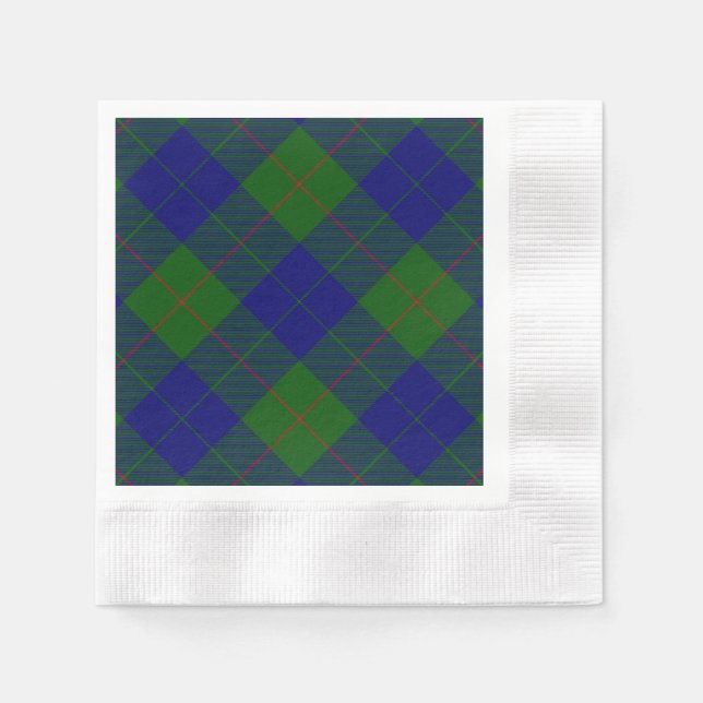 Barclay tartan blue green plaid paper napkins (Front)