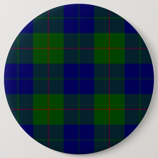 Barclay tartan blue green plaid pinback button (Front)