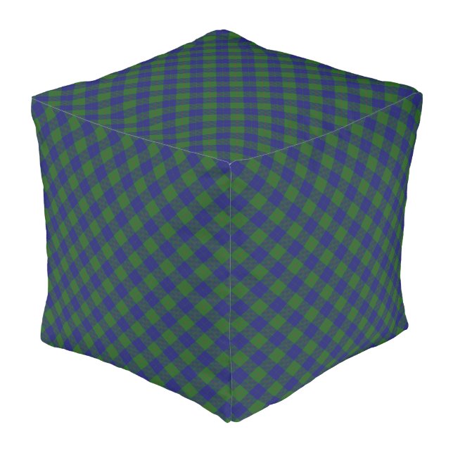 Barclay tartan blue green plaid pouf (Angled Front)