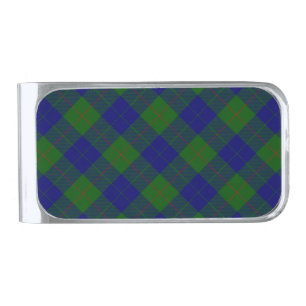 Barclay tartan blue green plaid silver finish money clip