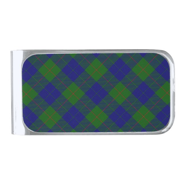 Barclay tartan blue green plaid silver finish money clip (Front)