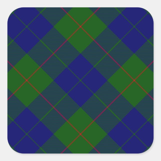 Barclay tartan blue green plaid square sticker (Front)