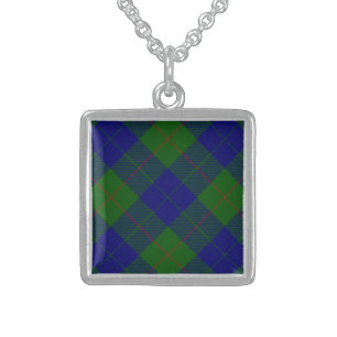 Barclay tartan blue green plaid sterling silver necklace