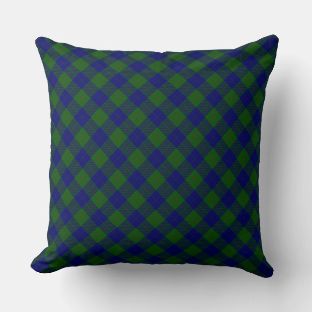 Barclay tartan blue green plaid throw pillow (Front)