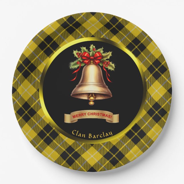 Barclay Tartan Personalized Christmas Paper Plates (Front)