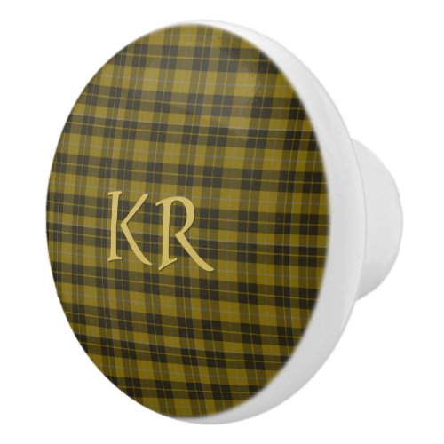 Barclay Tartan with your initials Scottish Plaid Ceramic Knob
