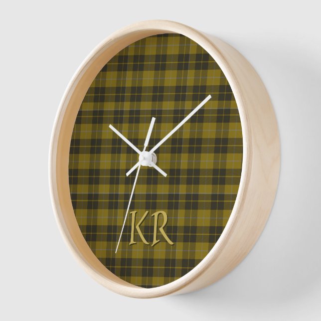 Barclay Tartan with your initials, Scottish Plaid Clock (Angle)
