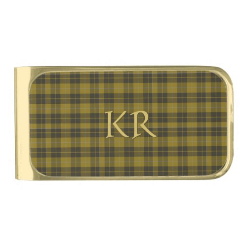 Barclay Tartan with your initials Scottish Plaid Gold Finish Money Clip