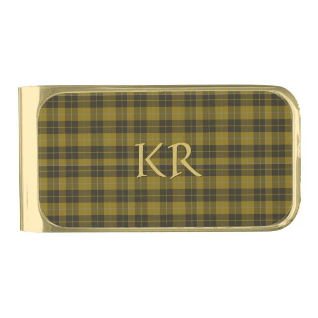 Barclay Tartan with your initials, Scottish Plaid Gold Finish Money Clip (Front)