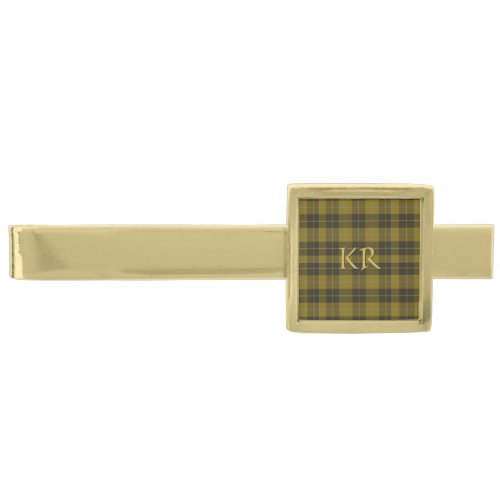 Barclay Tartan with your initials Scottish Plaid Gold Finish Tie Bar