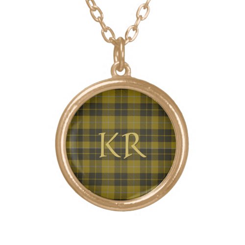 Barclay Tartan with your initials Scottish Plaid Gold Plated Necklace