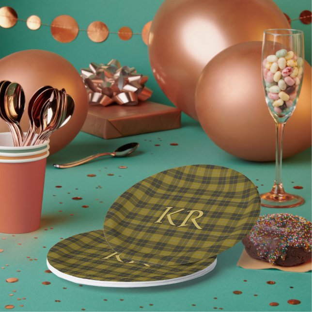 Barclay Tartan with your initials, Scottish Plaid Paper Plates (Multi)