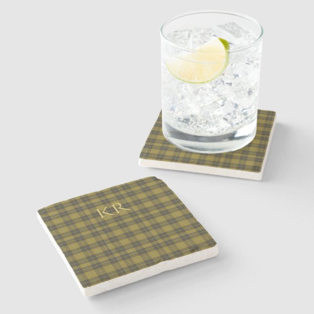 Barclay Tartan with your initials, Scottish Plaid Stone Coaster (Side)